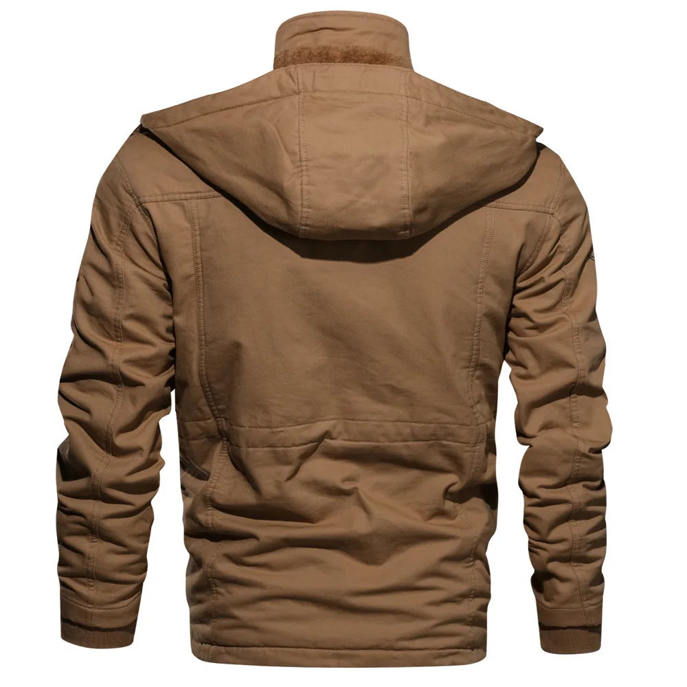 Men's Winter Jackets Cotton Military Jackets Fleece Lined Thick Work Coats Warm Cargo Jackets Hooded Camping Hiking Clothing