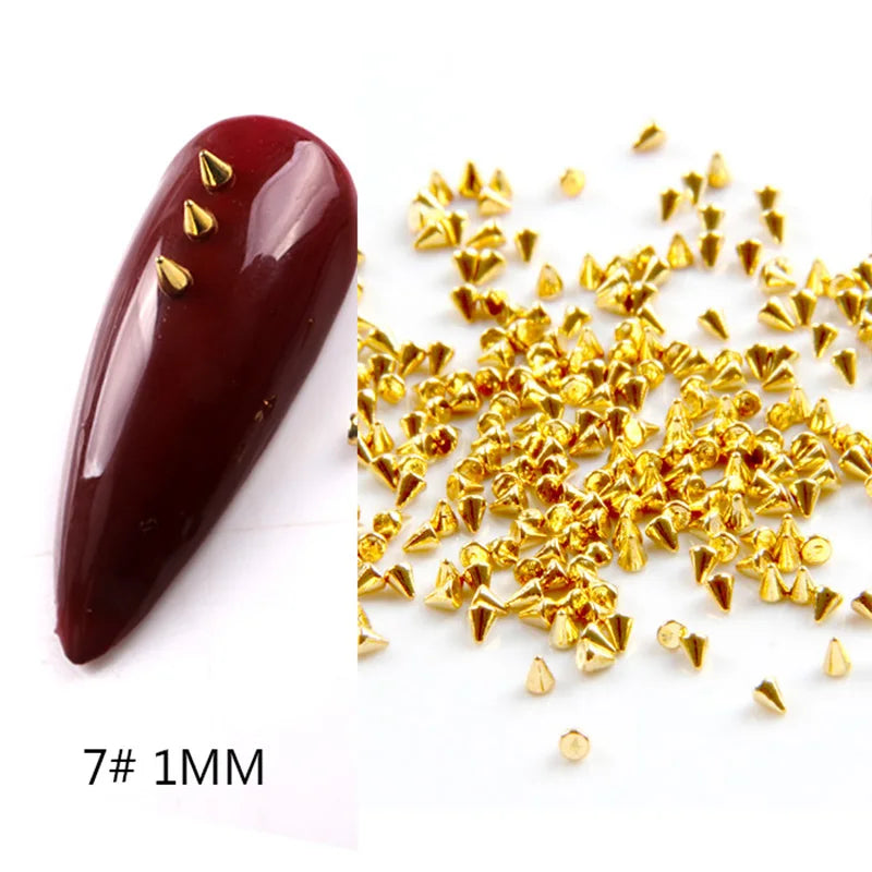 TSZS 1/2/3mm Spikes On Nail Metal Studs Conical Shape Punk Style Halloween Nail Charms Flat Back Rivets 3D Alloy Nail Decoration