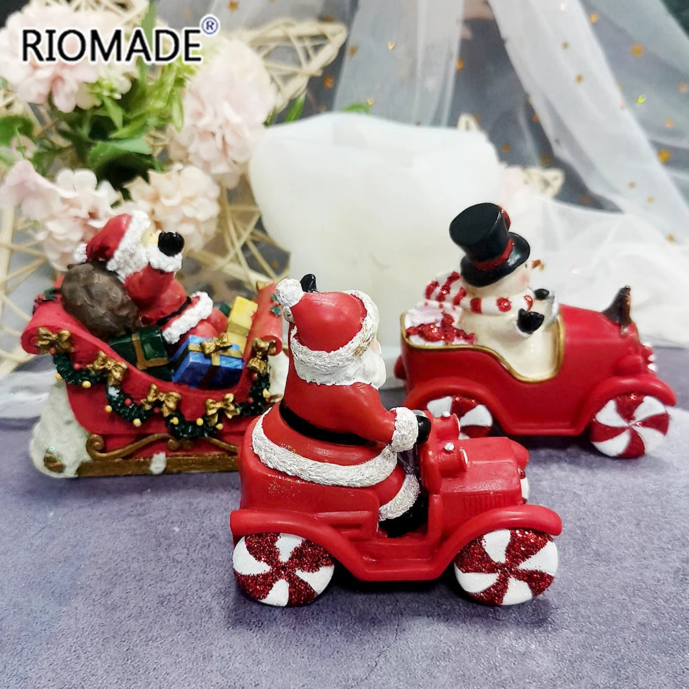 Christmas Santa Claus Snowman Sleigh Shape Candle Mold Chocolate Dessert Fondant Cake Tools DIY Candle Gypsum Silicone Mould
