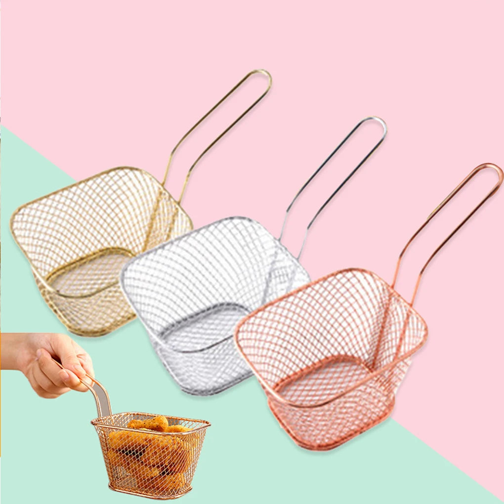 10PCS French Fries Basket Portable Stainless Steel Chips Mini Frying Basket Strainer Fryer Kitchen Cooking Chef Basket Colander