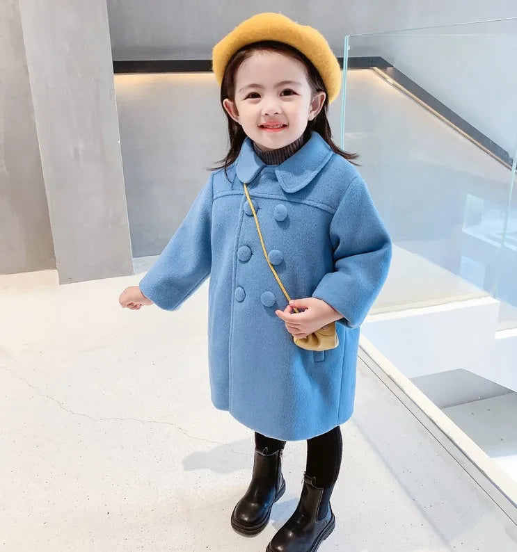 Winter Girl's Long Fashion Plus Cotton Coat 2024 Baby Girl Korean Style Thickened Double-breasted Coat Children Warm Jacket