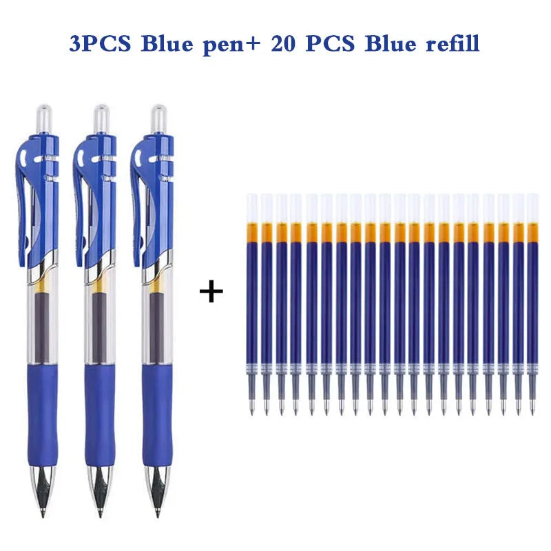 23/33Pcs Retractable Ballpoint Pen Large Capacity 0.5mm Ballpoint Pen Black/Red/Blue Replaceable Refill School Supplies