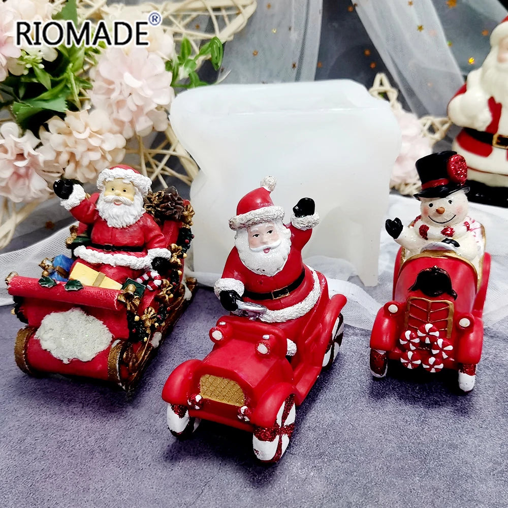 Christmas Santa Claus Snowman Sleigh Shape Candle Mold Chocolate Dessert Fondant Cake Tools DIY Candle Gypsum Silicone Mould