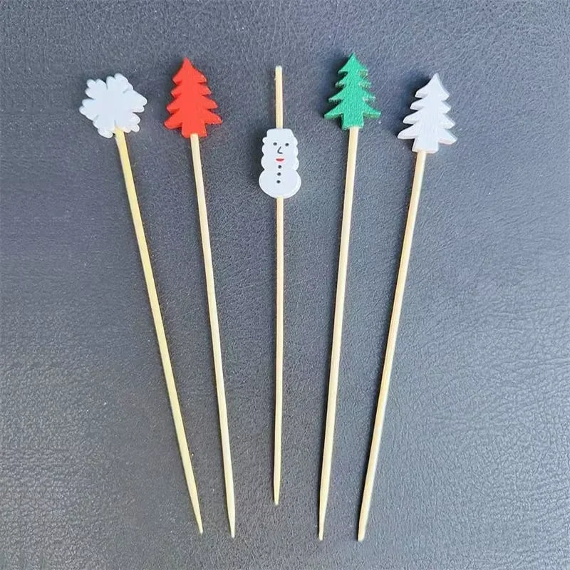 Christmas Fruit Sticks Santa Claus Disposable Bamboo Woven Toothpicks Buffet Paper Cups Cake Forks Party Decorations Toothpicks
