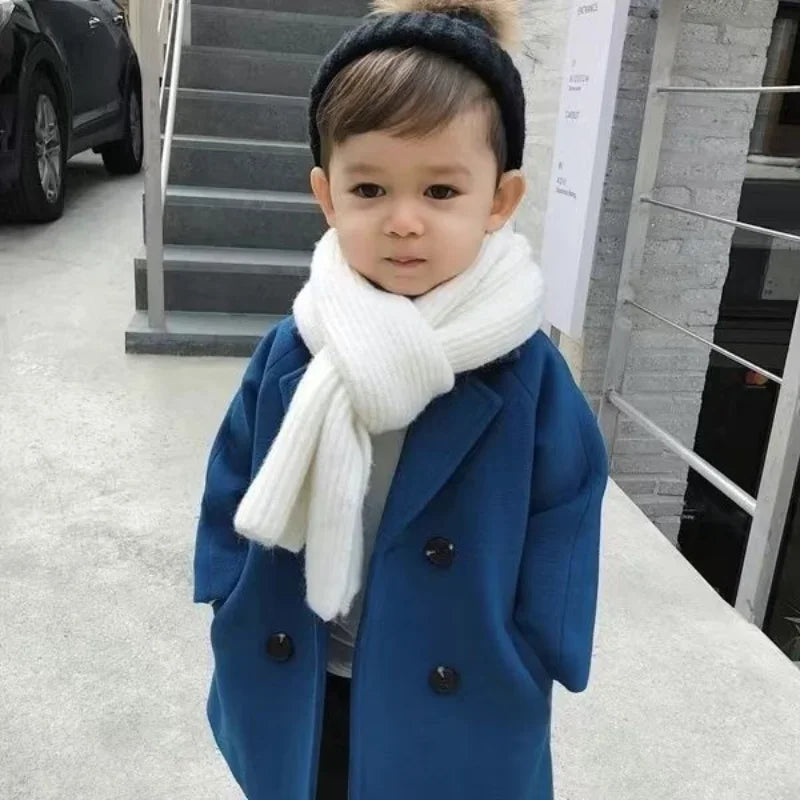 New Winter Grid Jackets Boys Girl Woolen Double-breasted Baby Boy Trench Coat Lapel Autumn Kids Outerwear Coats  Wool Overcoat