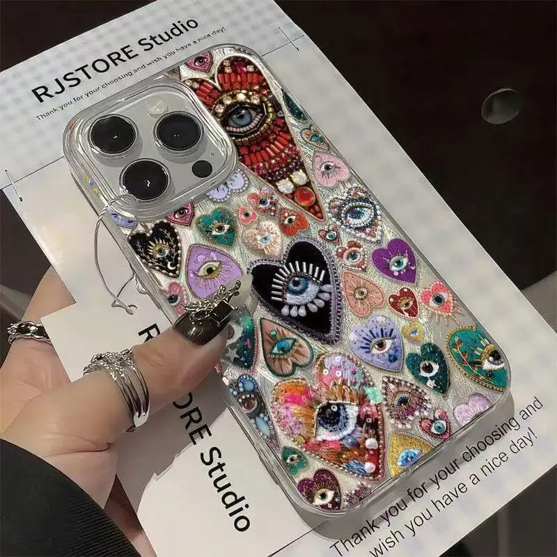 Personality Love Painted Phone Case For iPhone 16 Pro 15 Pro Max 14 Plus 13 12 11 Pro 16E XS Max XR 7 8 Drop Protection Cover