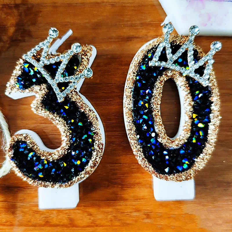 Number Birthday Candle Shiny Crown Digital Cake Topper Candle Kids Birthday Anniversary Party Decoration Supplies Birthday Favor