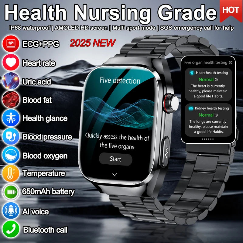 2025 New Men ECG+PPG Five Organs Health Diagnosis Smart Watch Uric Acid Blood Lipids Blood Pressure Temp Heart Rate Smartwatches