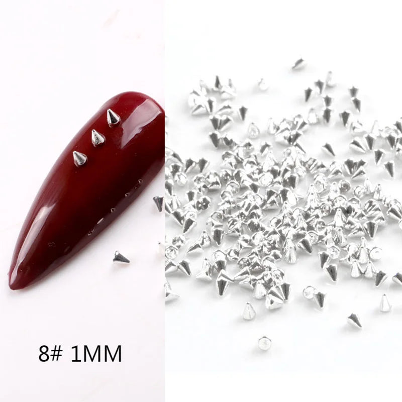 TSZS 1/2/3mm Spikes On Nail Metal Studs Conical Shape Punk Style Halloween Nail Charms Flat Back Rivets 3D Alloy Nail Decoration