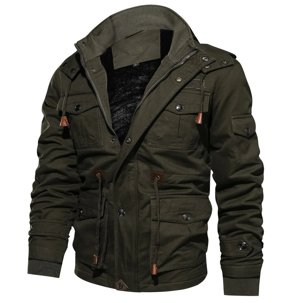 Men's Winter Jackets Cotton Military Jackets Fleece Lined Thick Work Coats Warm Cargo Jackets Hooded Camping Hiking Clothing