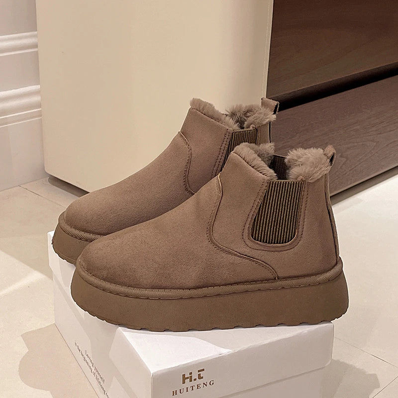 Winter Women Short Plush Warm Snow Boots Casual Shoes  New Suede Fur Chelsea Ankle Boots Flats Platform Ladies Shoes Botas