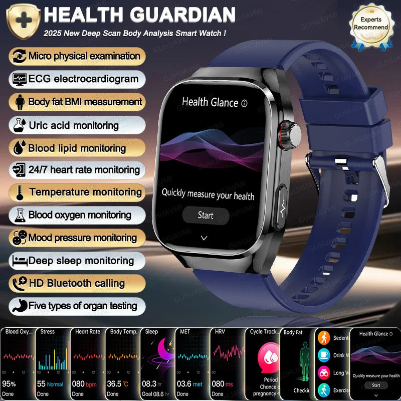 2025 New Men ECG+PPG Five Organs Health Diagnosis Smart Watch Uric Acid Blood Lipids Blood Pressure Temp Heart Rate Smartwatches