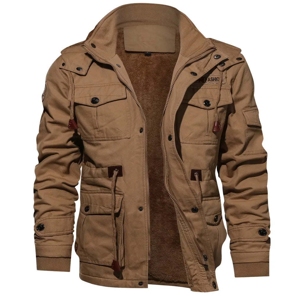 Men's Winter Jackets Cotton Military Jackets Fleece Lined Thick Work Coats Warm Cargo Jackets Hooded Camping Hiking Clothing