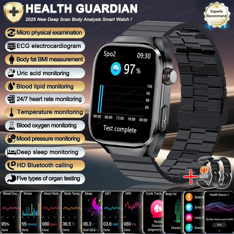 2025 New Men ECG+PPG Five Organs Health Diagnosis Smart Watch Uric Acid Blood Lipids Blood Pressure Temp Heart Rate Smartwatches