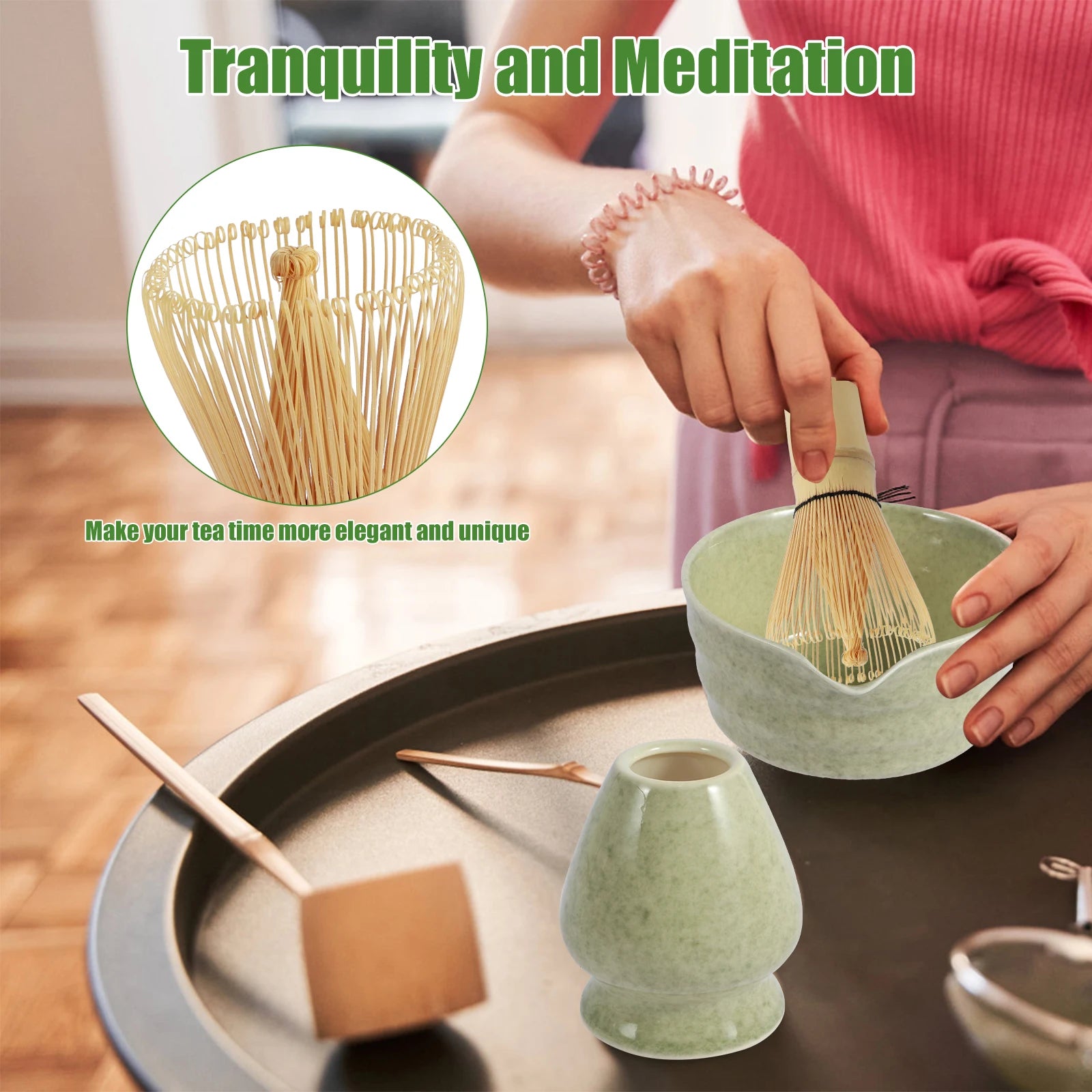 Matcha Making Kit Japanese Tea Set Scoop (Chashaku）Matcha  (Chasen) Tea Set with Ceramic Bowl Bamboo Accessories for Tea Lovers
