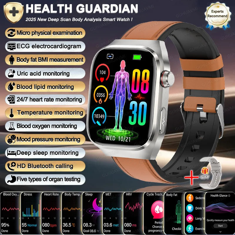 2025 New Men ECG+PPG Five Organs Health Diagnosis Smart Watch Uric Acid Blood Lipids Blood Pressure Temp Heart Rate Smartwatches