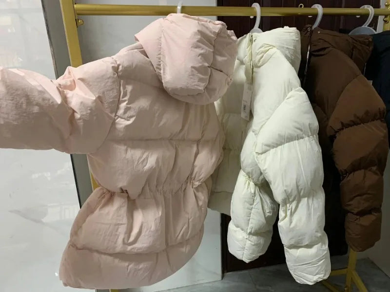 Women Winter Drawstring Lace-up Snow Women's Warm Down Jacket Hooded Puffer Jacket Parkas High Quality Cotton Padded Coat