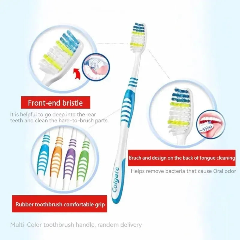 6-Pack Soft & Medium Bristle Toothbrushes | Colgate-Style Family & Travel Set | Unisex Ergonomic Handle