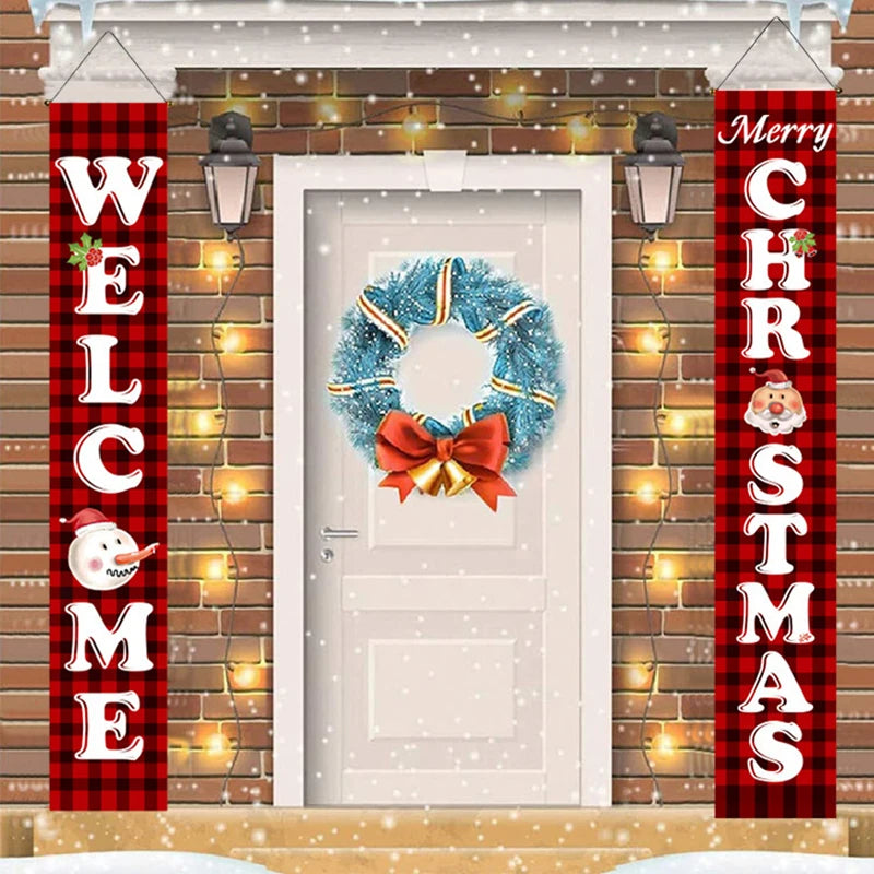 Merry Christmas Hanging Door Banner Santa Claus Snowman Couplet New Year Christmas Decorations For Home Xmas Gifts navidad