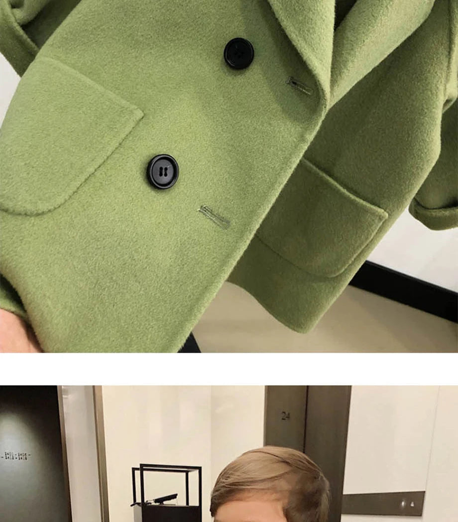 New Winter Grid Jackets Boys Girl Woolen Double-breasted Baby Boy Trench Coat Lapel Autumn Kids Outerwear Coats  Wool Overcoat
