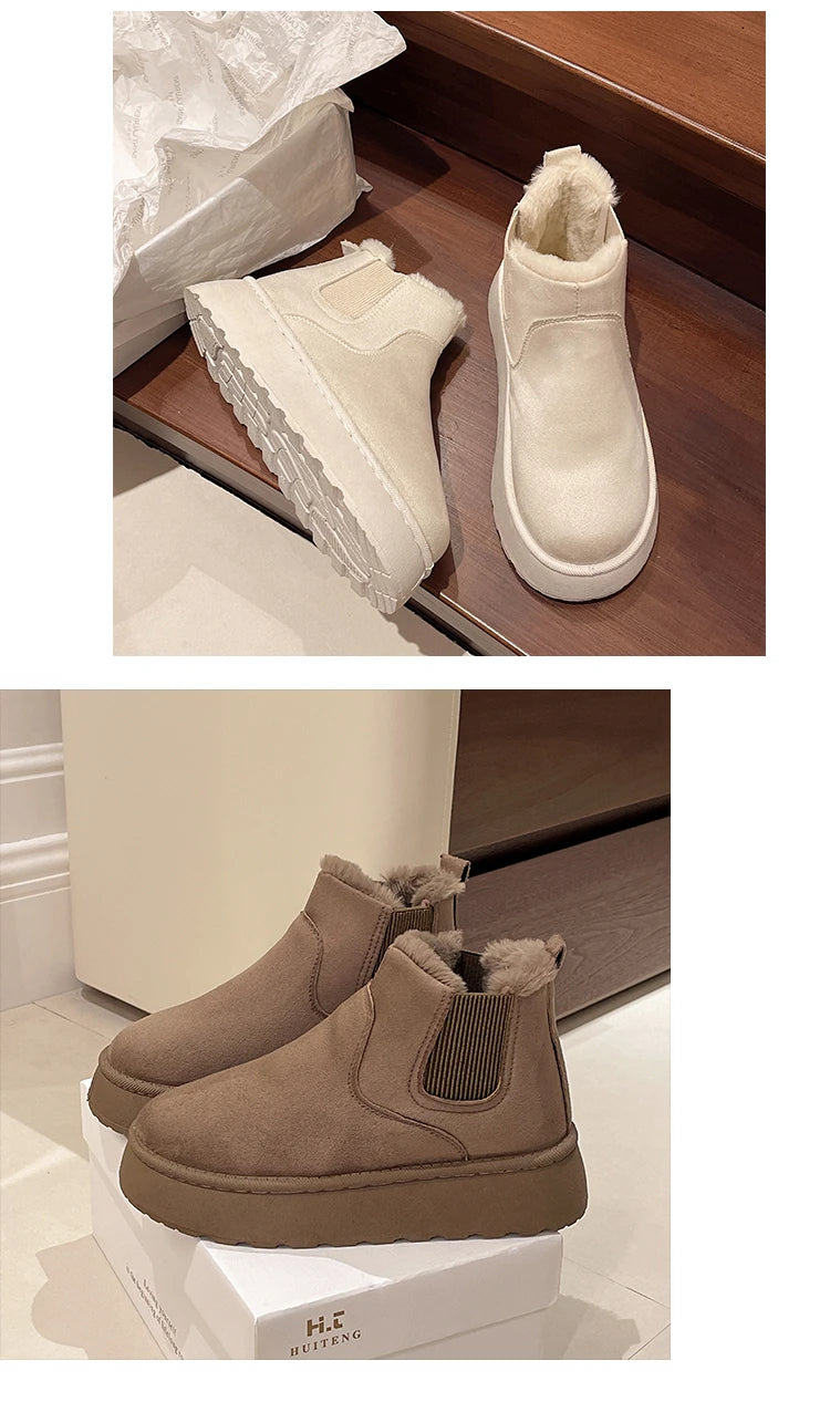 Winter Women Short Plush Warm Snow Boots Casual Shoes  New Suede Fur Chelsea Ankle Boots Flats Platform Ladies Shoes Botas