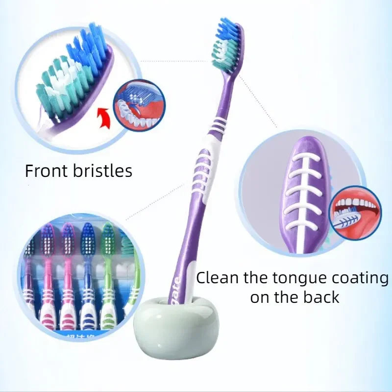 6-Pack Soft & Medium Bristle Toothbrushes | Colgate-Style Family & Travel Set | Unisex Ergonomic Handle