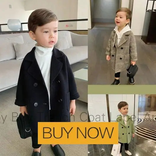 New Winter Grid Jackets Boys Girl Woolen Double-breasted Baby Boy Trench Coat Lapel Autumn Kids Outerwear Coats  Wool Overcoat