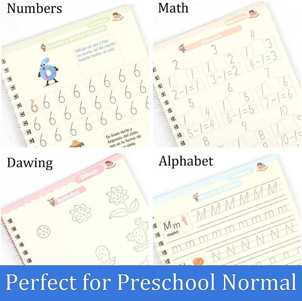 4 Books Magic Writing Book In Spanish Calligraphy Notebook Montessori Kids Reusable Educational Calligraphic Letter Practice Toy