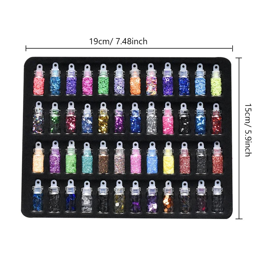 48pcs Nail Art Rhinestones Beads Sequins Set Mixed Design Glitter Tips Decoration Tools Gel Nail Stickers Case for Beauty Salon