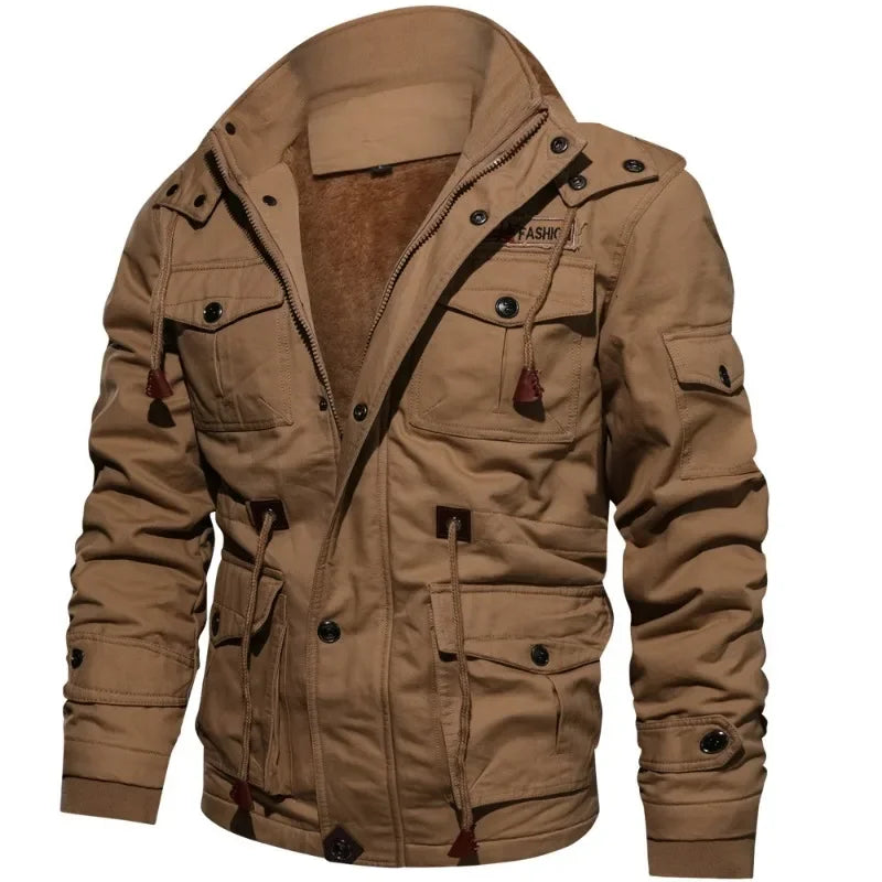 Men's Winter Jackets Cotton Military Jackets Fleece Lined Thick Work Coats Warm Cargo Jackets Hooded Camping Hiking Clothing