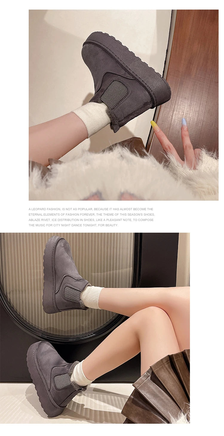 Winter Women Short Plush Warm Snow Boots Casual Shoes  New Suede Fur Chelsea Ankle Boots Flats Platform Ladies Shoes Botas