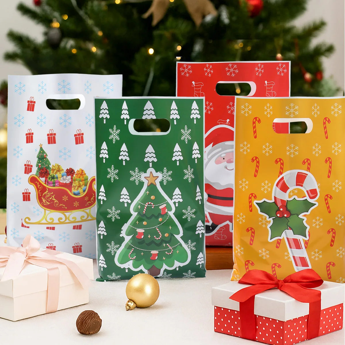 10/25/50pcs Christmas Santa Claus Candy Gift Bags Christmas Decorations for Home 2025 Navidad New Year 2026 Xmas Gifts Packaging