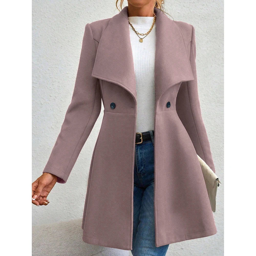 Mia Muse Women's Coats Winter Solid Color Long Sleeve Lapel Button-Up Work Coats New Year Red Valentine's Day Gift Outerwears