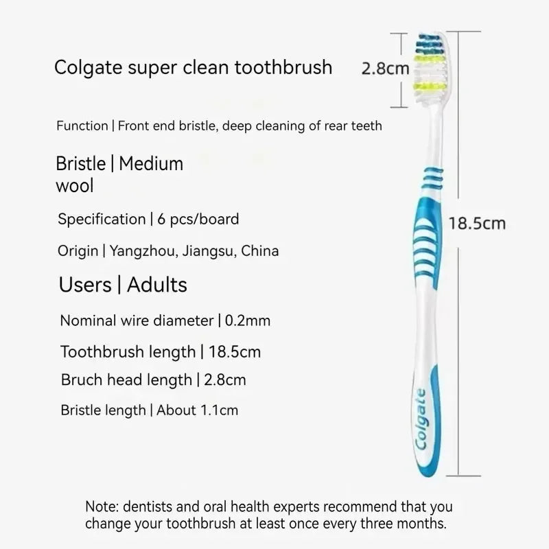 6-Pack Soft & Medium Bristle Toothbrushes | Colgate-Style Family & Travel Set | Unisex Ergonomic Handle