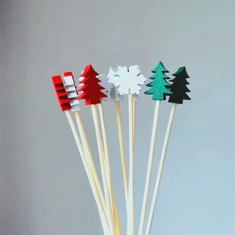 Christmas Fruit Sticks Santa Claus Disposable Bamboo Woven Toothpicks Buffet Paper Cups Cake Forks Party Decorations Toothpicks