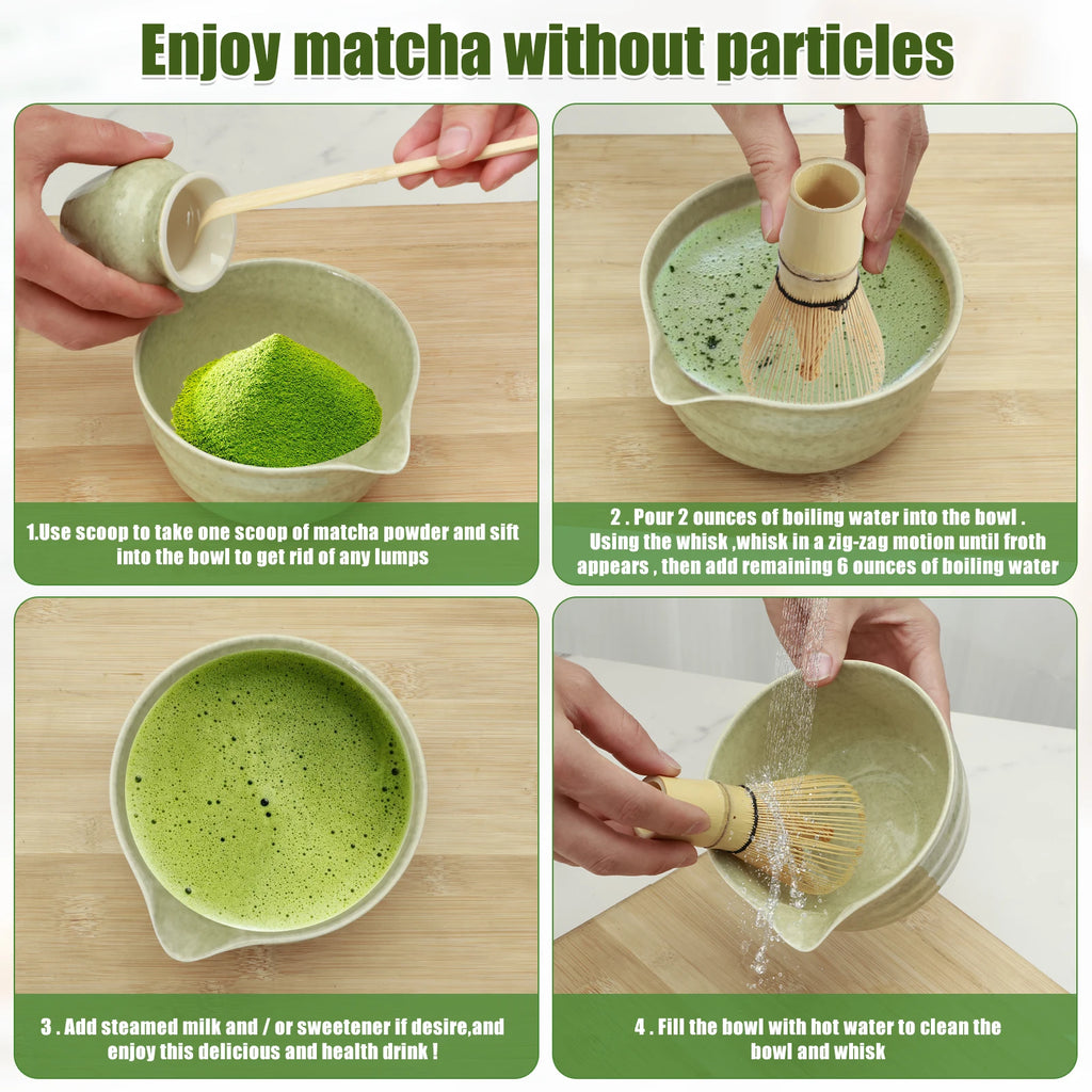 Matcha Making Kit Japanese Tea Set Scoop (Chashaku）Matcha  (Chasen) Tea Set with Ceramic Bowl Bamboo Accessories for Tea Lovers