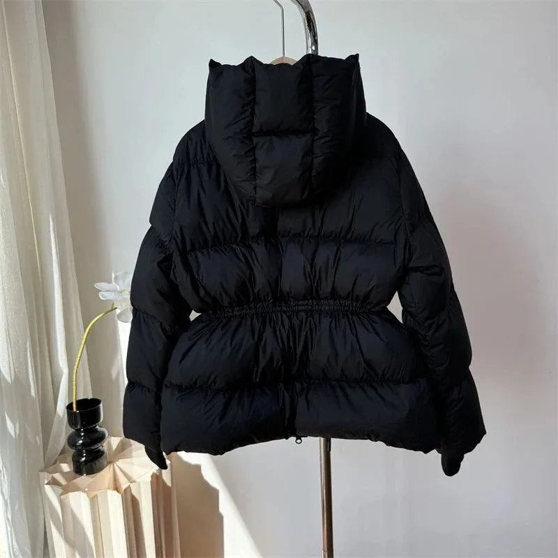 Women Winter Drawstring Lace-up Snow Women's Warm Down Jacket Hooded Puffer Jacket Parkas High Quality Cotton Padded Coat