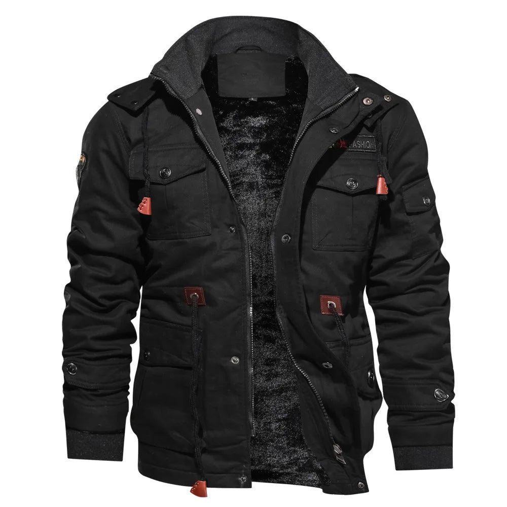 Men's Winter Jackets Cotton Military Jackets Fleece Lined Thick Work Coats Warm Cargo Jackets Hooded Camping Hiking Clothing