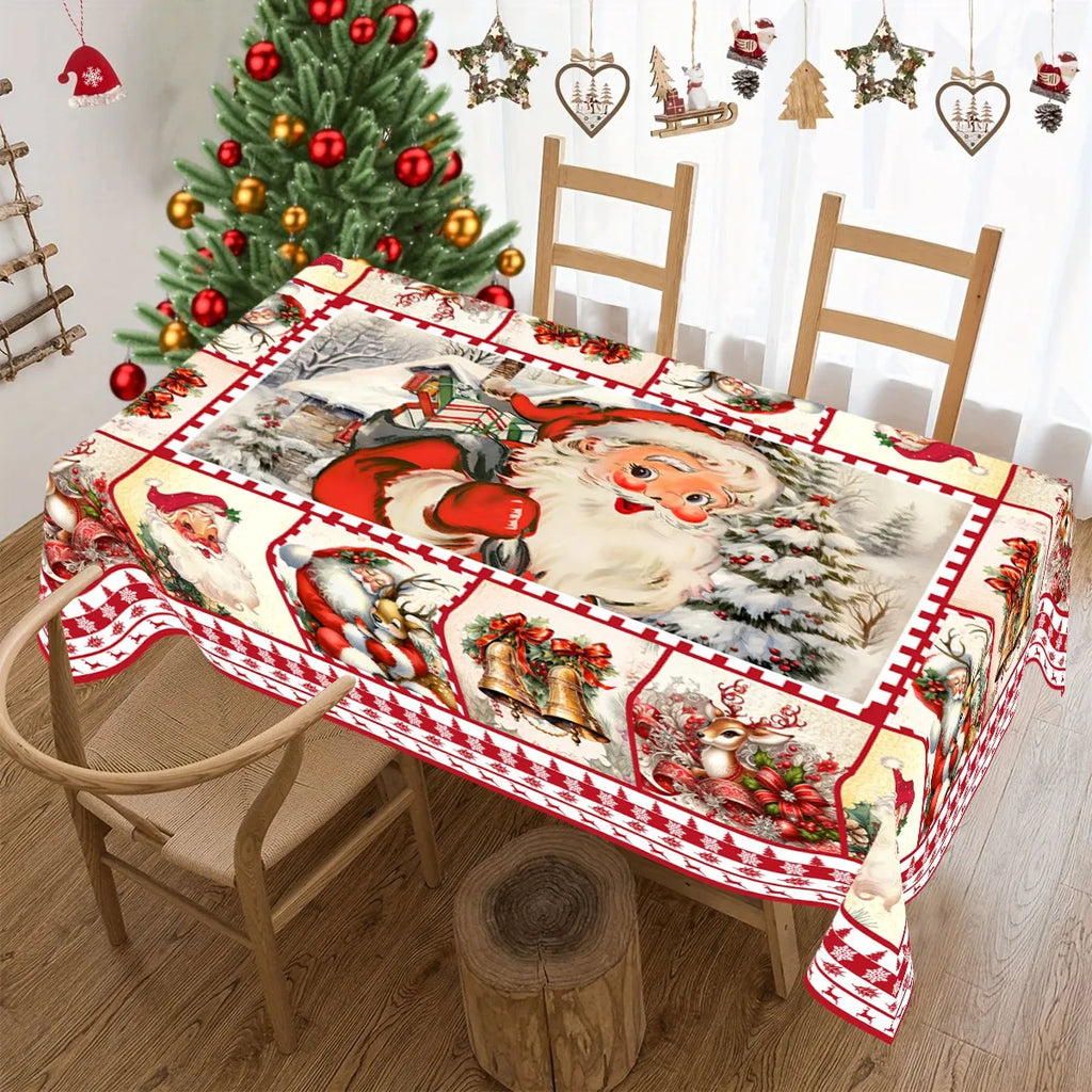 Christmas Tablecloth Santa Elk Table Cover Christmas Party Table Decorations for Home 2025 Navidad Notal Noel Xmas Ornaments