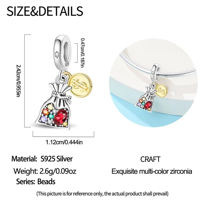 New Charms 925 Sterling Silver Rich Money Bag Pendants Charms Fit Original Charms Bracelets Beads DIY Jewerlry Accessories
