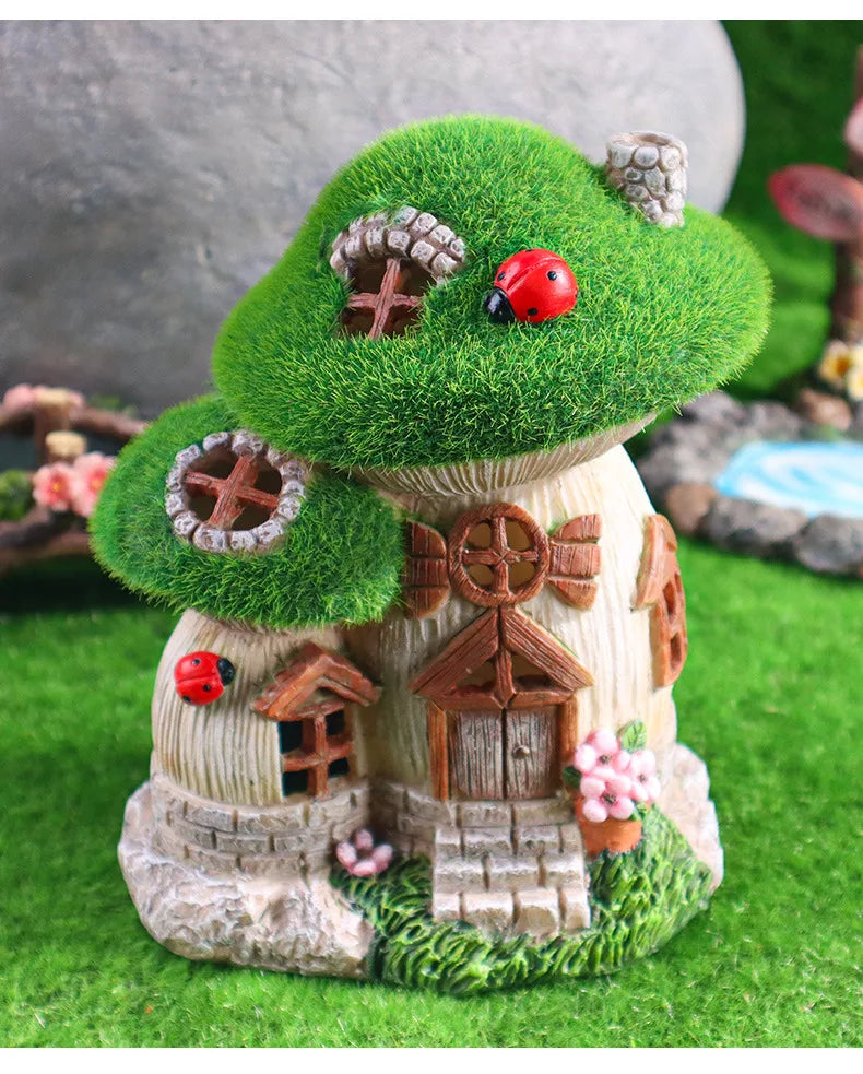 Garden Solar Night Light Mushroom House Flower Outdoor Courtyard Landscape Decoration Ornaments Resin Crafts Porch Accessories