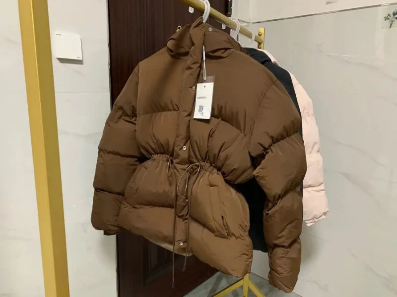 Women Winter Drawstring Lace-up Snow Women's Warm Down Jacket Hooded Puffer Jacket Parkas High Quality Cotton Padded Coat