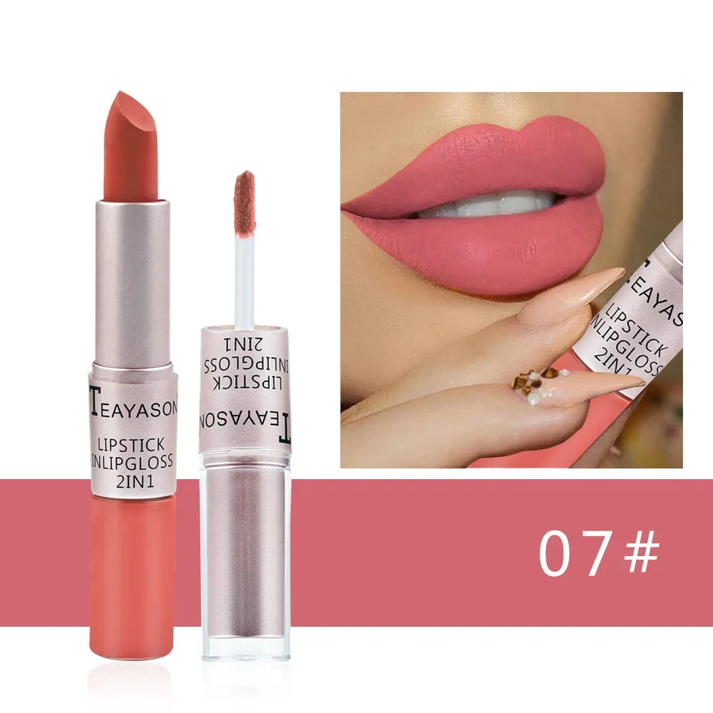 Long Lasting 2 IN 1 Velvet Matte Lipstick Double Head Lip Gloss Non-stick Cup Lip Gloss Tint Plumper Waterproof Lipstick Makeup