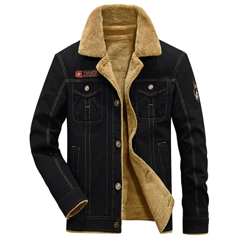 Winter Jeans Jackets Men's Lapel Lamb Fur Jackets Men's Winter Autumn Jackets Denim Inner Fleece Thickened Men's Fur Coats