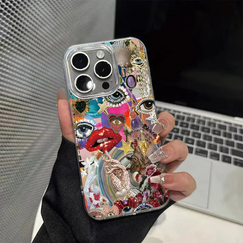 Personality Love Painted Phone Case For iPhone 16 Pro 15 Pro Max 14 Plus 13 12 11 Pro 16E XS Max XR 7 8 Drop Protection Cover