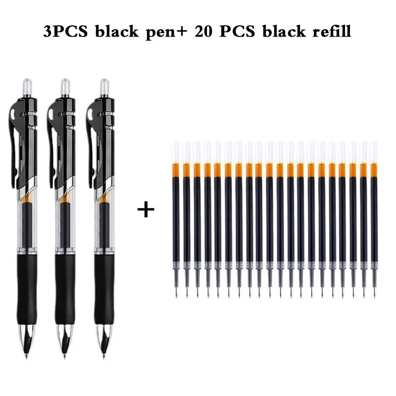 23/33Pcs Retractable Ballpoint Pen Large Capacity 0.5mm Ballpoint Pen Black/Red/Blue Replaceable Refill School Supplies
