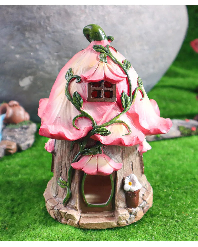 Garden Solar Night Light Mushroom House Flower Outdoor Courtyard Landscape Decoration Ornaments Resin Crafts Porch Accessories