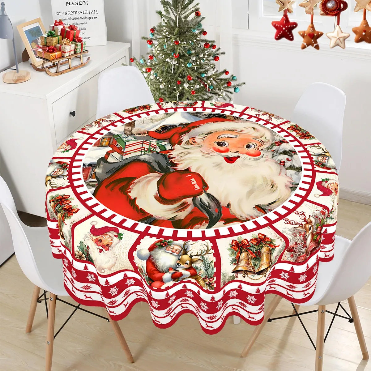 Christmas Tablecloth Santa Elk Table Cover Christmas Party Table Decorations for Home 2025 Navidad Notal Noel Xmas Ornaments
