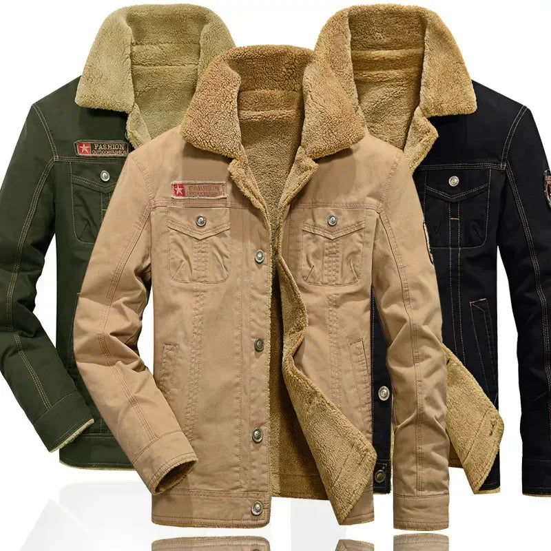 Winter Jeans Jackets Men's Lapel Lamb Fur Jackets Men's Winter Autumn Jackets Denim Inner Fleece Thickened Men's Fur Coats