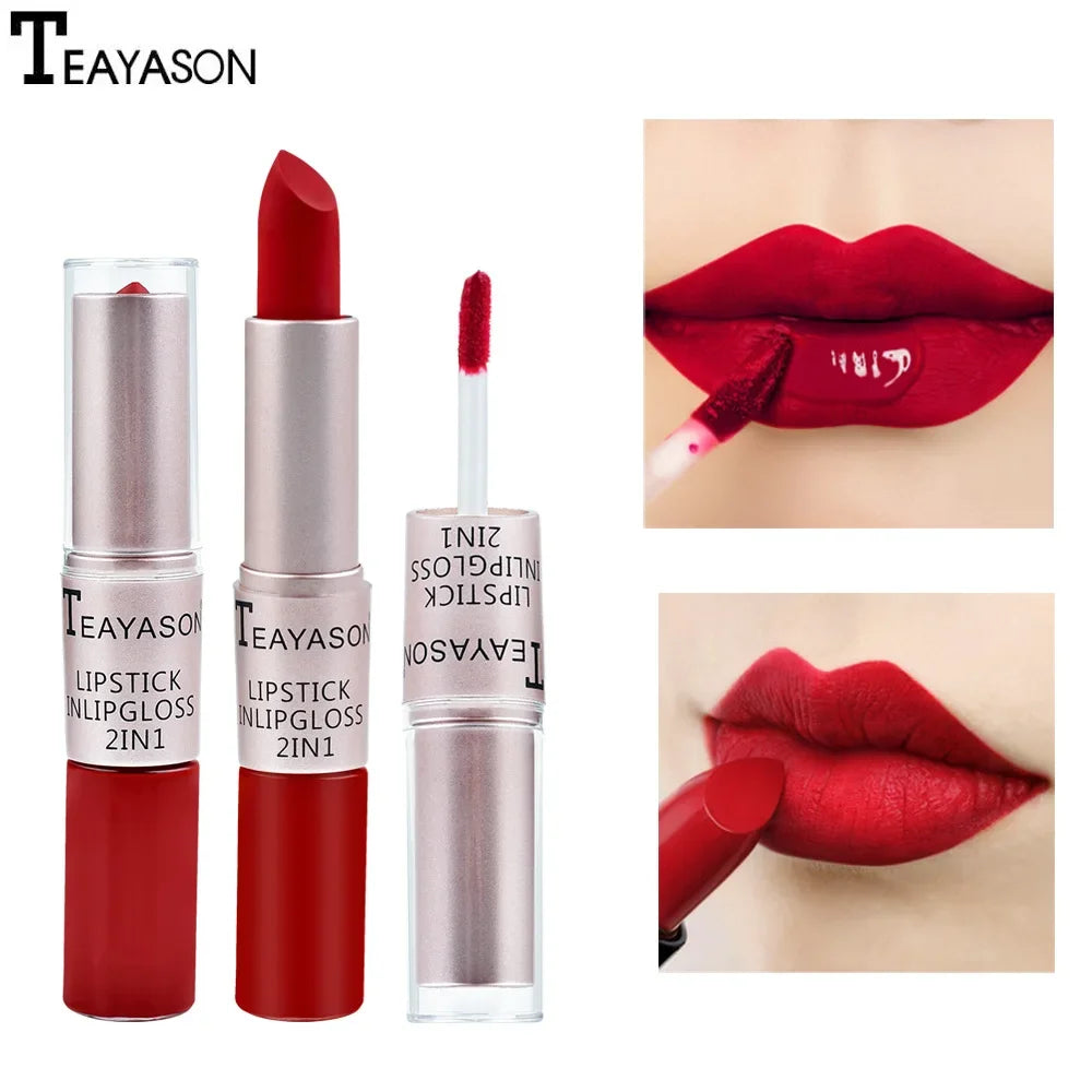 Long Lasting 2 IN 1 Velvet Matte Lipstick Double Head Lip Gloss Non-stick Cup Lip Gloss Tint Plumper Waterproof Lipstick Makeup